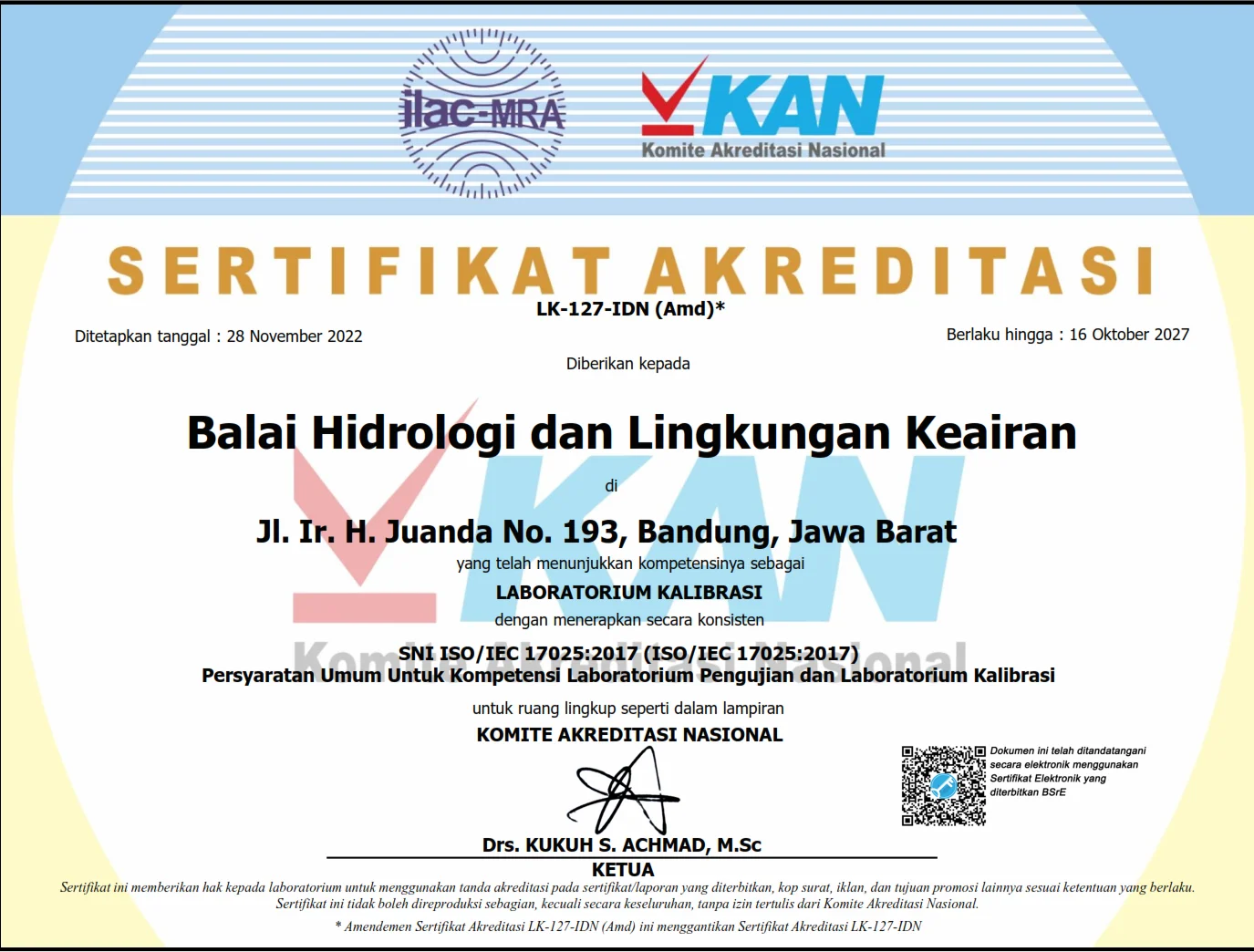 Sertifikat Akreditasi KAN LK-127-IDN (Amd)