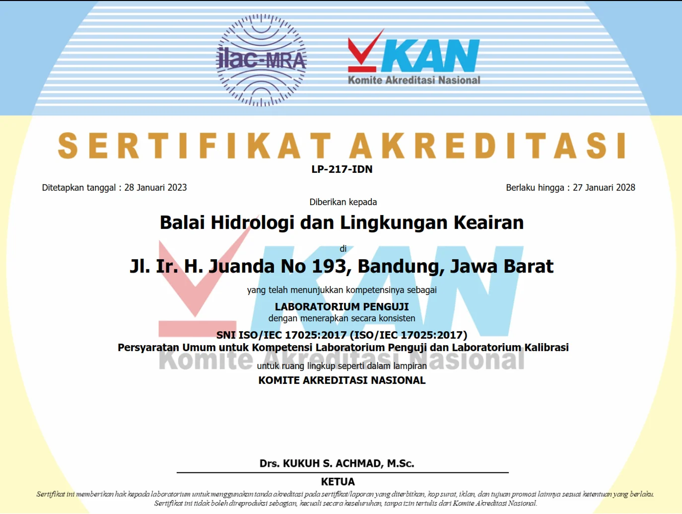 Sertifikat Akreditasi KAN LP-217-IDN